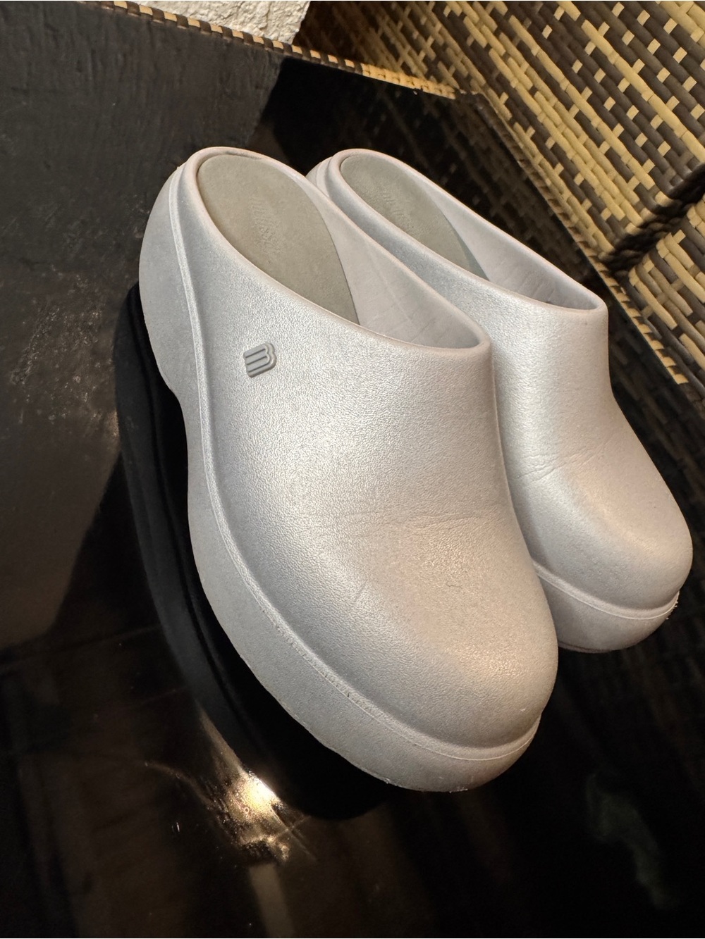Melissa White Metallic Platform Clog Mules